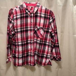 Victoria Secret pink plaid long sleeve button down shirt